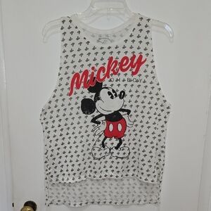 Disney Women's Mickey Mouse Tank Top - White, Gray & Red Hi-Lo Hem
